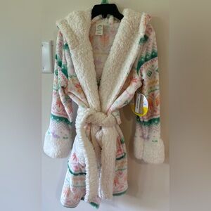 Thereabouts Girls Fair Isle  Fleece/Faux Fur Hooded Tie Robe NWT Size XS…
